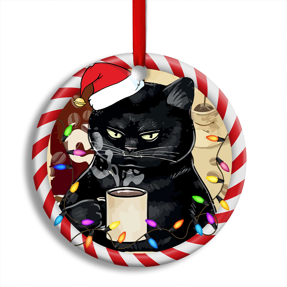 Christmas Cat Drink Coffee I Hate People - Circle Ornament - Owl Ohh - Owl Ohh