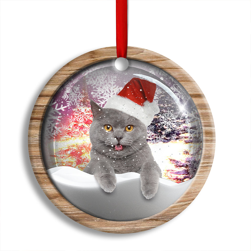 Christmas Cat Snowy Day - Circle Ornament - Owl Ohh - Owl Ohh