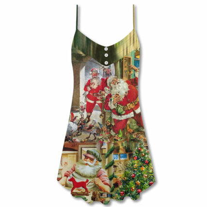 Christmas Santa's Toy Workshop - V-neck Sleeveless Cami Dress - Owl Ohh - Owl Ohh