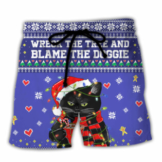 Black Cat Wreck The Tree Christmas - Beach Short - Owl Ohh - Owl Ohh
