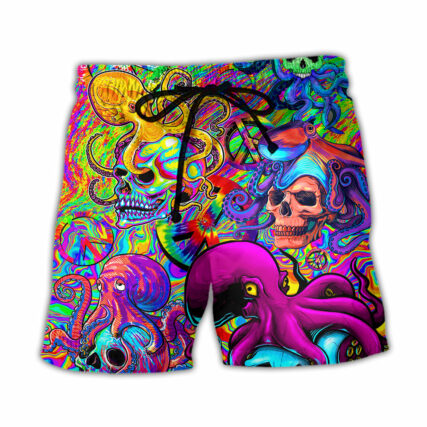 Hippie Skull Octopus Colorful Tie Dye - Beach Short - Owl Ohh - Owl Ohh