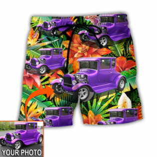 Car Model T Tropical Flower Custom Photo - Beach Short - Owl Ohh - Owl Ohh