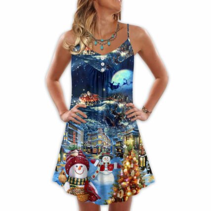 Christmas Family Snowman Santa Claus In Love Light Art Style - V-neck Sleeveless Cami Dress - Owl Ohh - Owl Ohh
