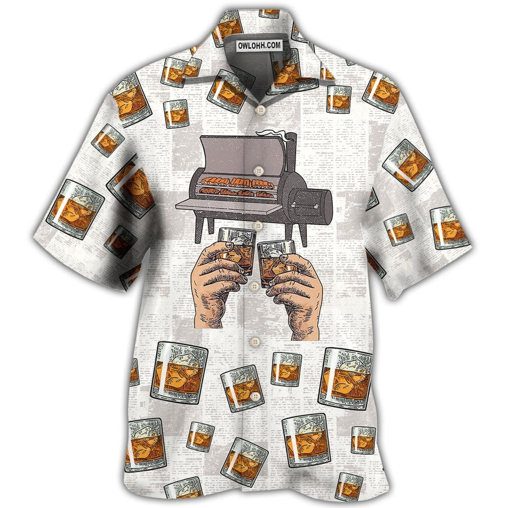 Wine Bourbon I Like Bourbon My Smoker And Maybe 3 People - Hawaiian Shirt - Owl Ohh - Owl Ohh