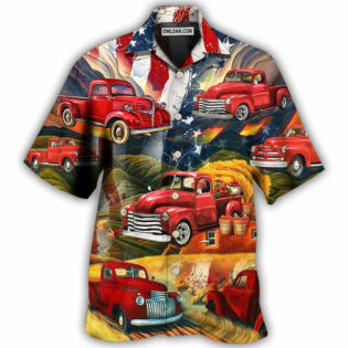 Car Independence Day Red Car Vintage - Hawaiian Shirt - Owl Ohh - Owl Ohh