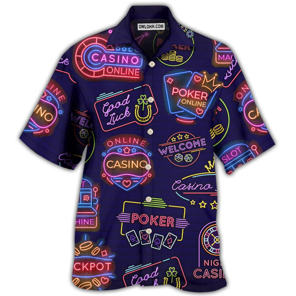 Poker Neon Casino Art - Hawaiian Shirt - Owl Ohh - Owl Ohh