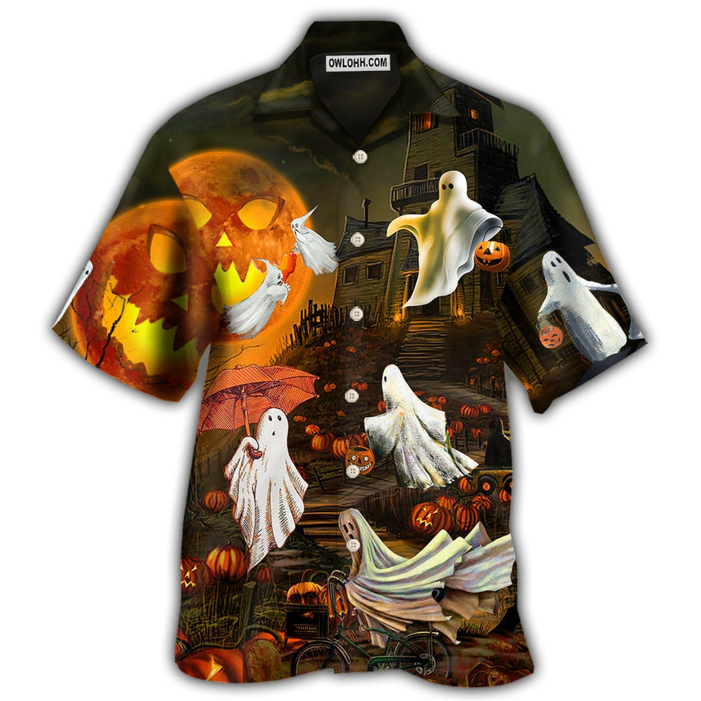 Halloween Ghost Cute With Moon - Hawaiian Shirt - Owl Ohh - Owl Ohh