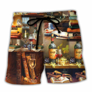 Book And The Smell Of Fine Drink Wine - Beach Short - Owl Ohh - Owl Ohh