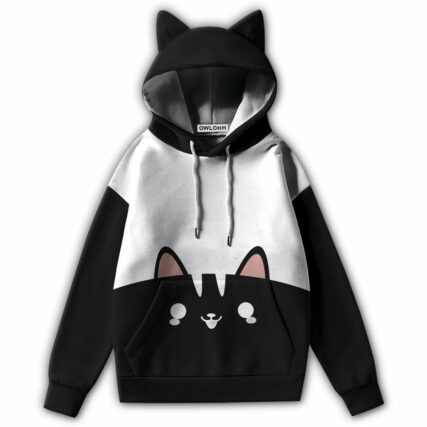 Cat Black And White Style - Ears Hoodie - Owl Ohh - Owl Ohh