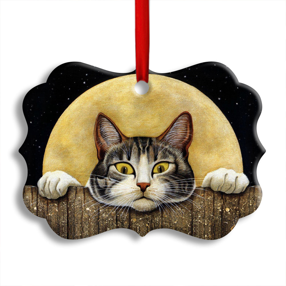 Christmas Cat With Moon Lover Cutie - Horizontal Ornament - Owl Ohh - Owl Ohh