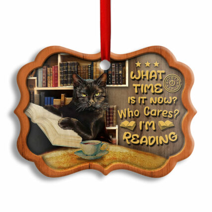 Christmas Black Cat Lover Book Library Xmas Light Decor Tree Hanging - Horizontal Ornament - Owl Ohh - Owl Ohh