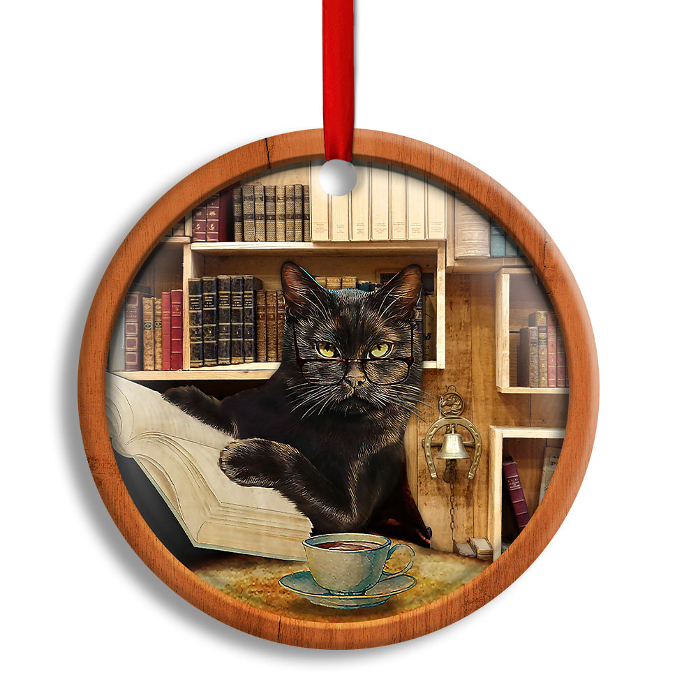Christmas Black Cat Lover Book Library Xmas Light Decor Tree Hanging - Circle Ornament - Owl Ohh - Owl Ohh