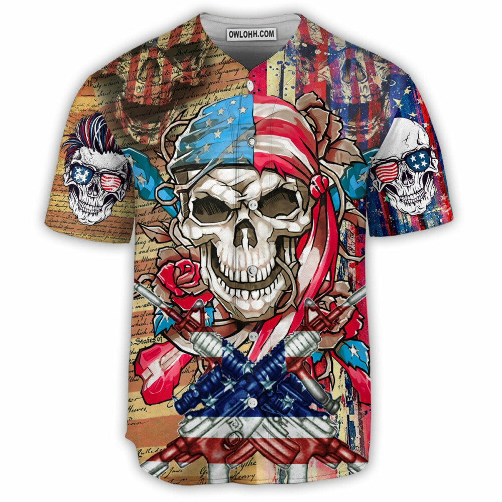 Skull Patriotic Flower America - Baseball Jersey - Owl Ohh - Owl Ohh