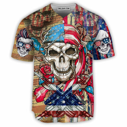 Skull Patriotic Flower America - Baseball Jersey - Owl Ohh - Owl Ohh