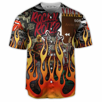 Music Rock Music Red Flame Chill - Baseball Jersey - Owl Ohh - Owl Ohh