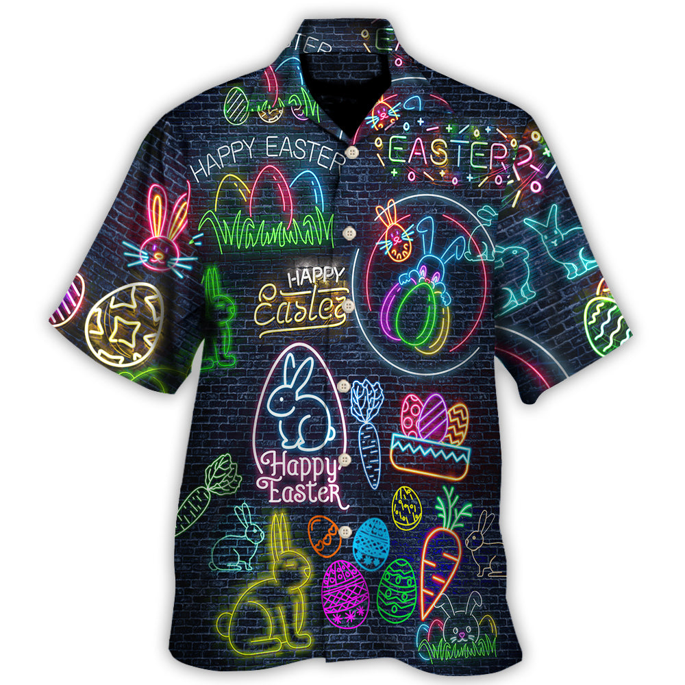 Easter Is Coming Rabbit Neon Style In Black - Hawaiian Shirt - Owl Ohh - Owl Ohh
