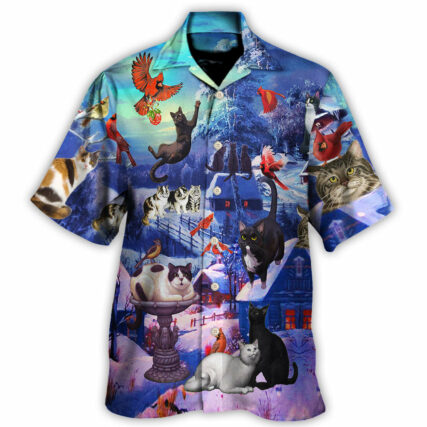 Cat Watching Cardinal Birds - Hawaiian Shirt - Owl Ohh - Owl Ohh