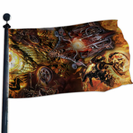 Skull Motorcycle Racing Fast Fire - House Flag - Owl Ohh - Owl Ohh