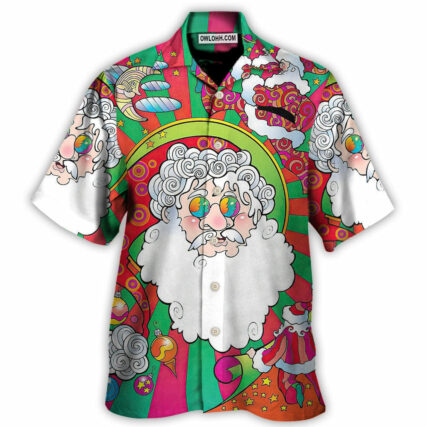 Christmas Santa Claus Psychedelic Colorful - Hawaiian Shirt - Owl Ohh for men and women, kids - Owl Ohh