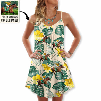 Horse You Want Tropical Style Custom Photo - V-neck Sleeveless Cami Dress - Personalized Photo Gifts - Owl Ohh
