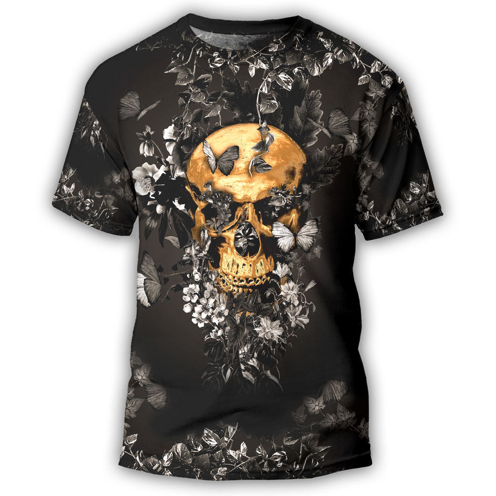 Skull Flowers Grow Out Of Dark Moments - Round Neck T-shirt - Owl Ohh - Owl Ohh