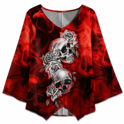 Skull Flower Blood Style - V-neck T-shirt - Owl Ohh - Owl Ohh