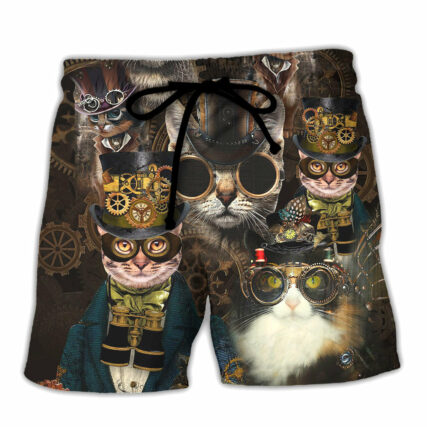 Cat Steampunk Art Machines Lover - Beach Short - Owl Ohh - Owl Ohh