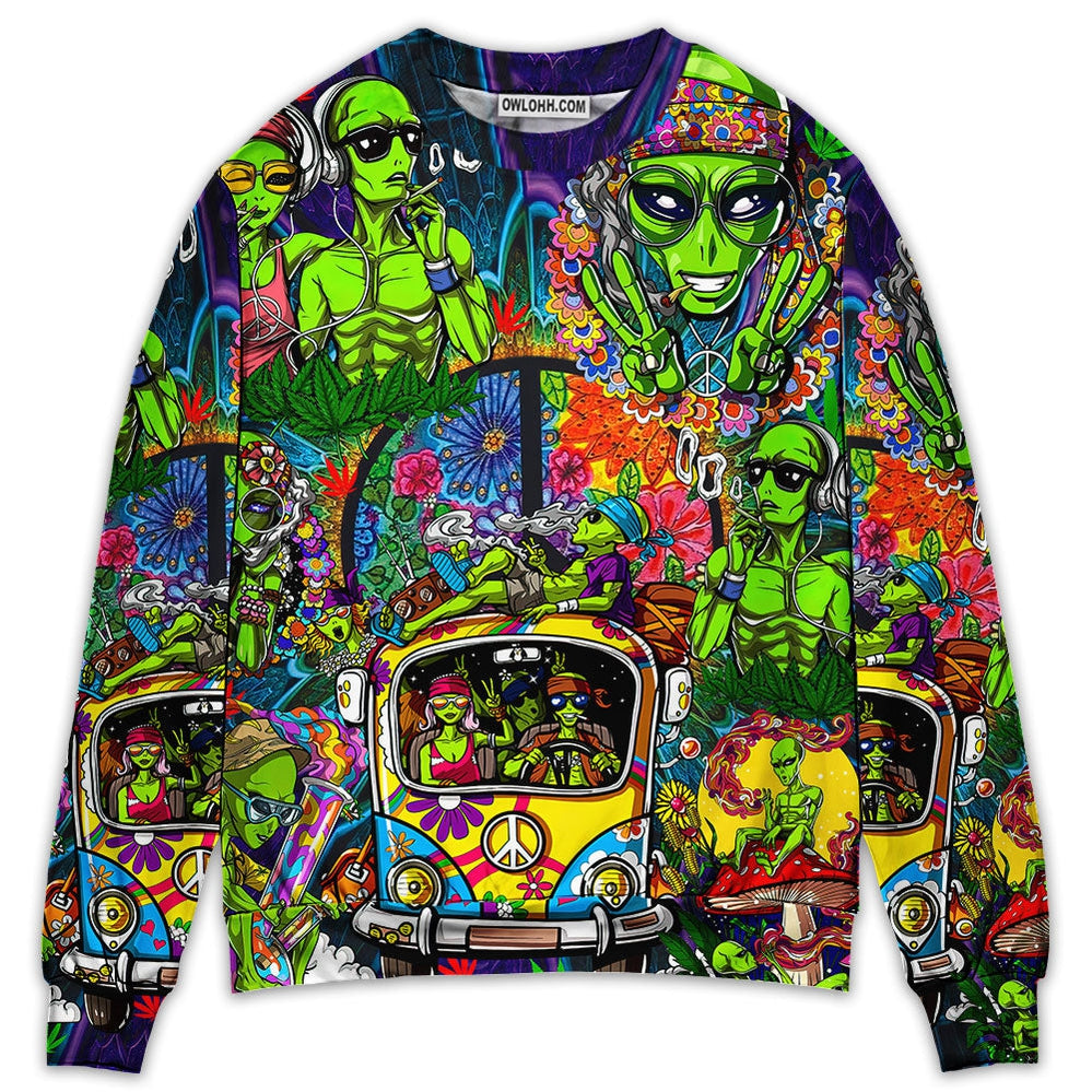 Hippie Space Alien Smoking Weed - Sweater - Ugly Christmas Sweaters - Owl Ohh - Owl Ohh