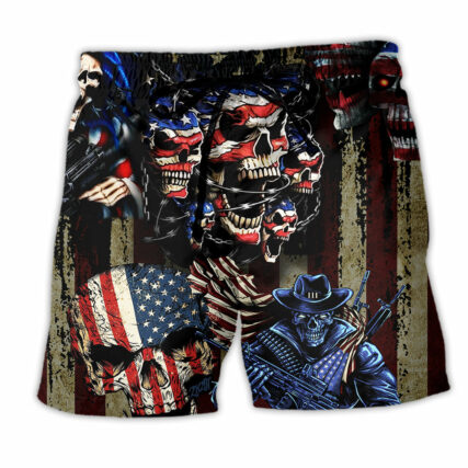 America Skull Pride Cool Style - Beach Short - Owl Ohh - Owl Ohh