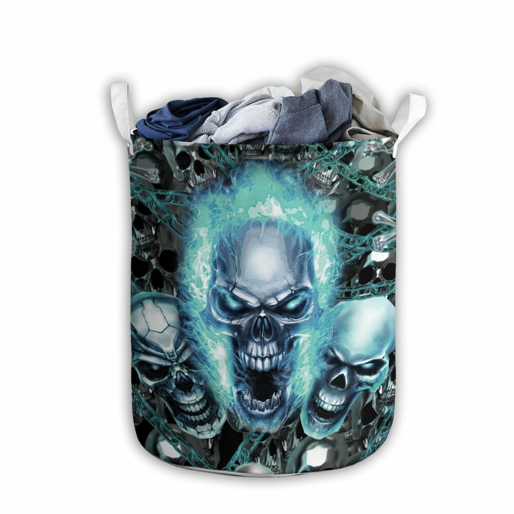 Skull Blue Flame Screaming - Laundry Basket - Owl Ohh - Owl Ohh