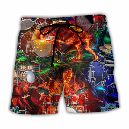 Drum Is My Life Fire Skull Colorful Style - Beach Short - Owl Ohh - Owl Ohh
