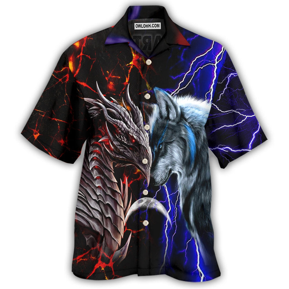 Dragon And Wolf Red And Blue - Hawaiian Shirt - Owl Ohh - Owl Ohh