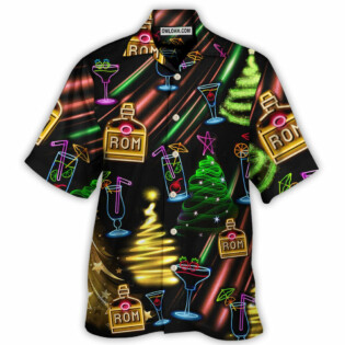 Wine Rum Christmas Neon Art Drinking - Hawaiian Shirt - Owl Ohh - Owl Ohh