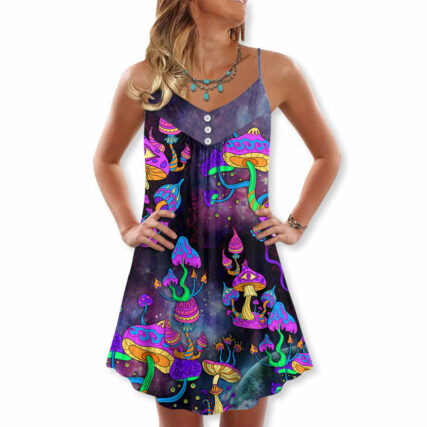 Hippie Mushroom Hippie Life Lover - V-neck Sleeveless Cami Dress - Owl Ohh - Owl Ohh