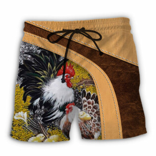 Chicken An Old Rooster And His Cute Chick - Beach Short - Owl Ohh - Owl Ohh
