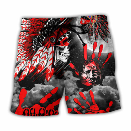 Native American Halloween Red Skull Moon Night Style - Beach Short - Owl Ohh - Owl Ohh
