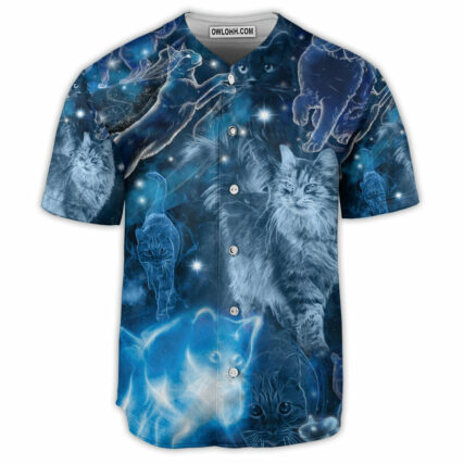Cat Love Blue Neon Cat Style - Baseball Jersey - Owl Ohh - Owl Ohh