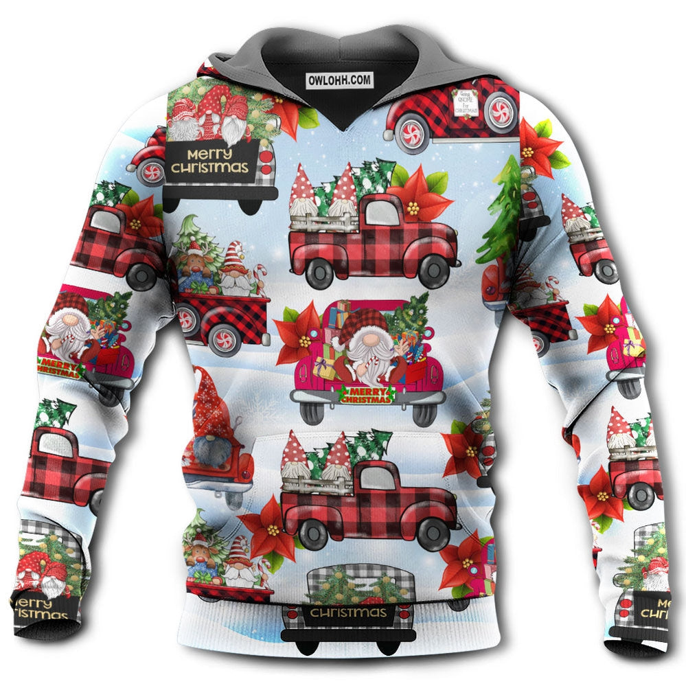 Gnome And Christmas Truck Merry Xmas - Hoodie - Owl Ohh - Owl Ohh