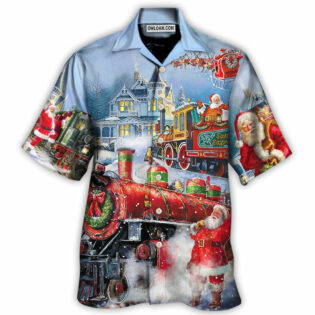 Christmas Santa Claus Train Gift For Xmas Painting Style - Hawaiian Shirt - Owl Ohh for men and women, kids - Owl Ohh