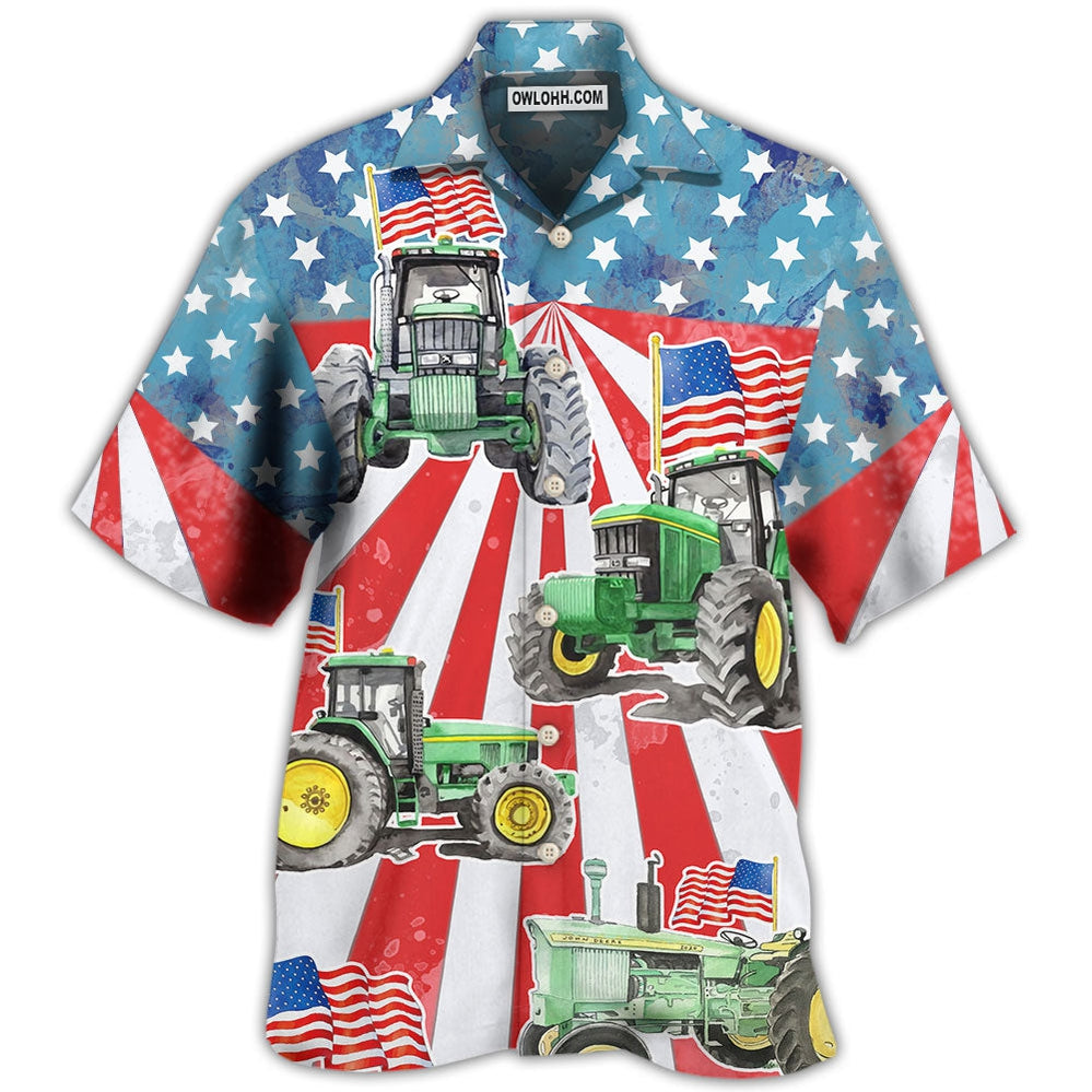 Tractor Independence Day Watercolor Tractor US Flag - Hawaiian Shirt - Owl Ohh - Owl Ohh