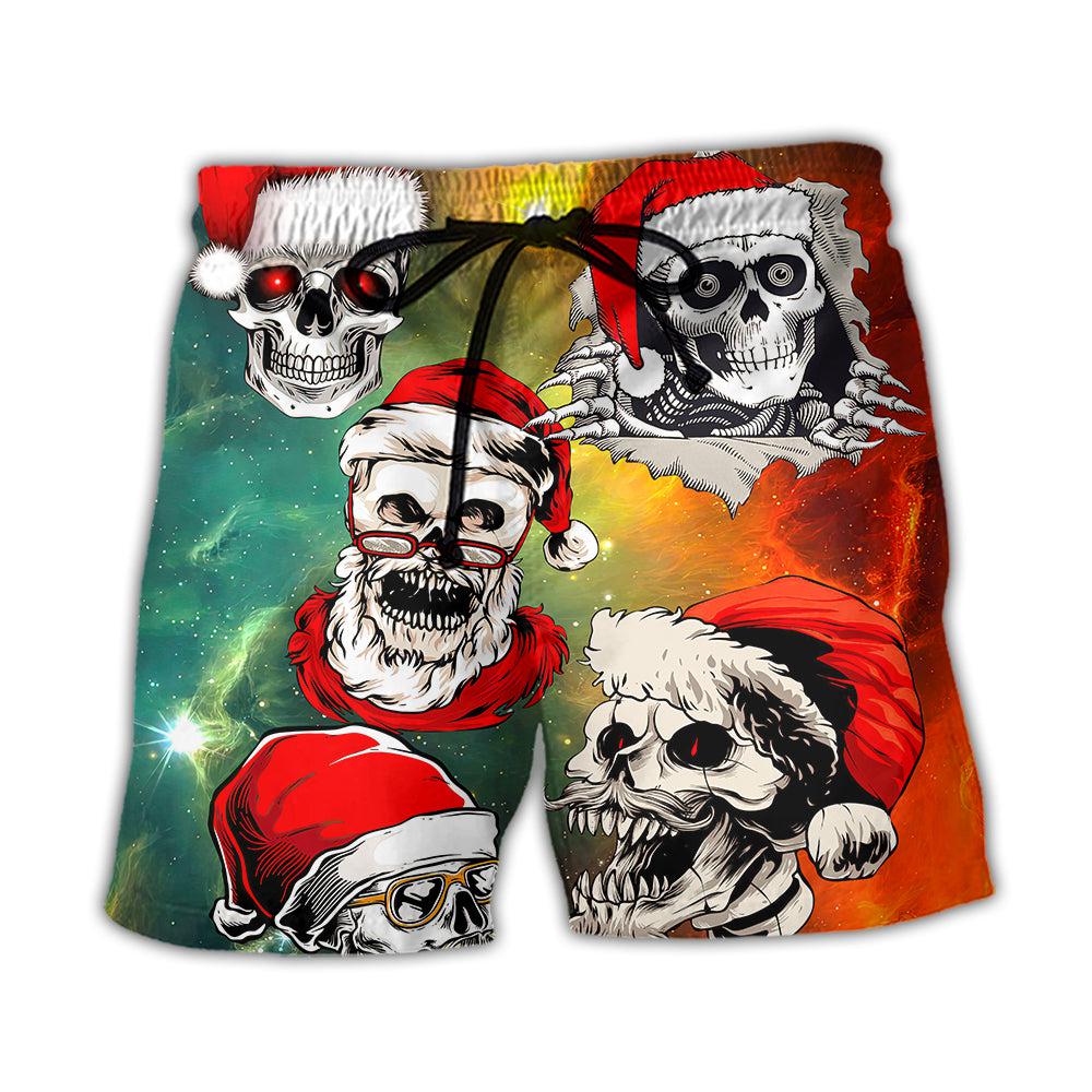 Christmas Bad Santa Skull Love Xmas Galaxy - Beach Short - Owl Ohh - Owl Ohh