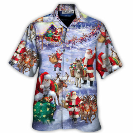Christmas Santa Claus Story Night Gift For Xmas Painting Style - Hawaiian Shirt - Owl Ohh - Owl Ohh
