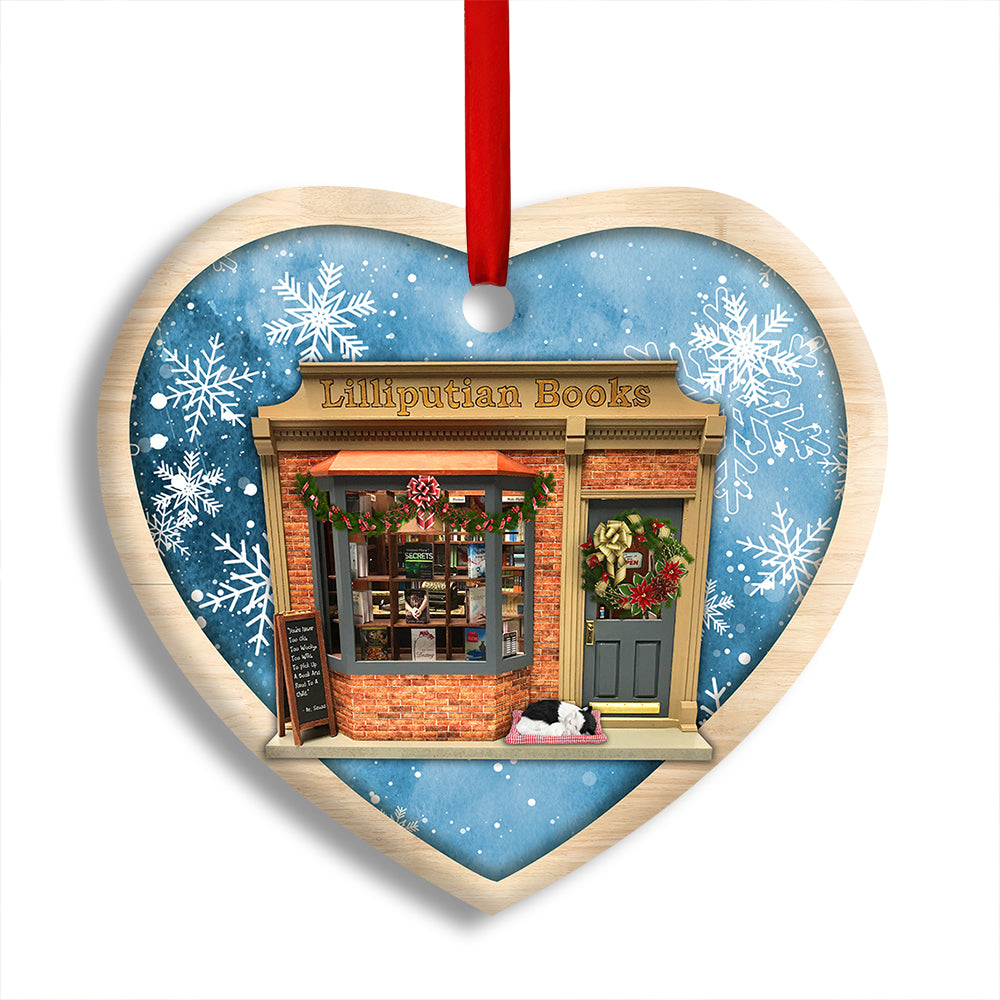 Bookstore Christmas Book And Snowflower - Heart Ornament - Owl Ohh - Owl Ohh