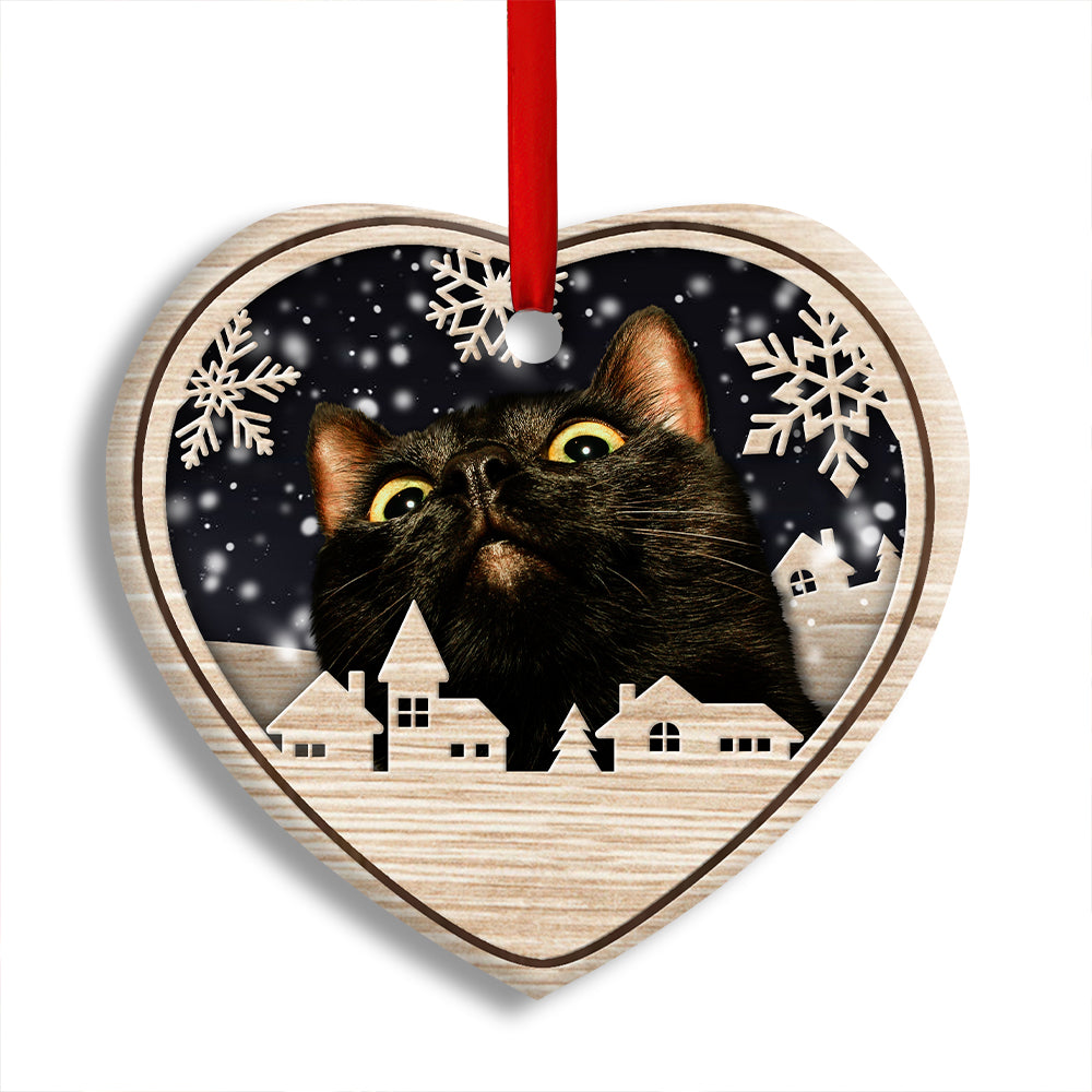 Christmas Cat Meow Xmas Winter Cats Cat Lovers - Heart Ornament - Owl Ohh - Owl Ohh
