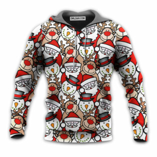 Christmas Cutie Santa And Reindeer Funny Style - Hoodie - Owl Ohh - Owl Ohh