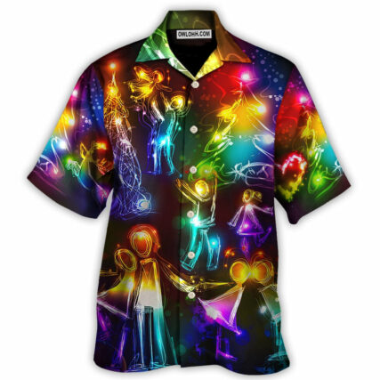 Christmas Family Happy Love Tree Neon Light Style - Hawaiian Shirt - Owl Ohh - Owl Ohh