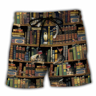 Book And Cat Vintage - Beach Short - Owl Ohh - Owl Ohh