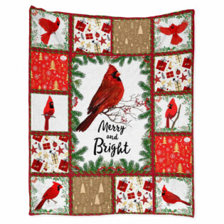 Cardinal Merry Christmas Merry And Bright - Flannel Blanket - Owl Ohh - Owl Ohh