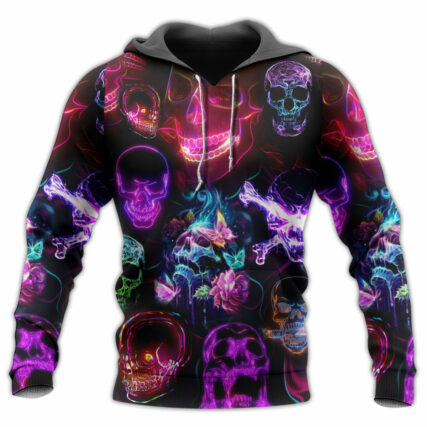 Skull Neon Art Happy Holiday - Hoodie - Owl Ohh - Owl Ohh