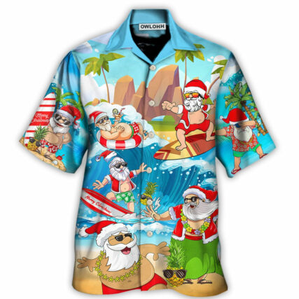 Christmas Santa Claus Play On The Beach Mele Kalikimaka Funny - Hawaiian Shirt - Owl Ohh - Owl Ohh
